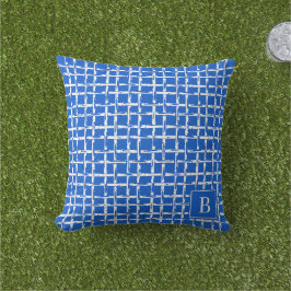 Almofada Bambu Préppy – Monograma Azul Real Costeiro
