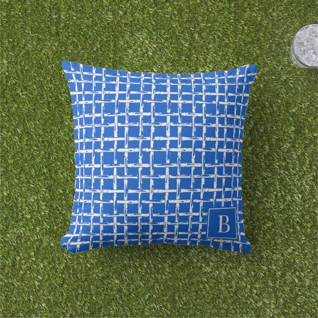 Almofada Bambu Préppy – Monograma Azul Real Costeiro (Grama)