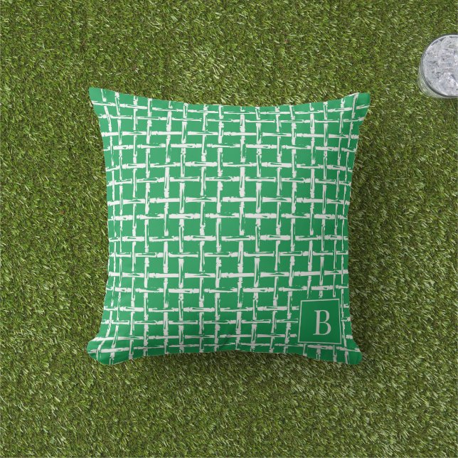Almofada Bambu Préppy – Monograma Verde Costeiro (Grama)