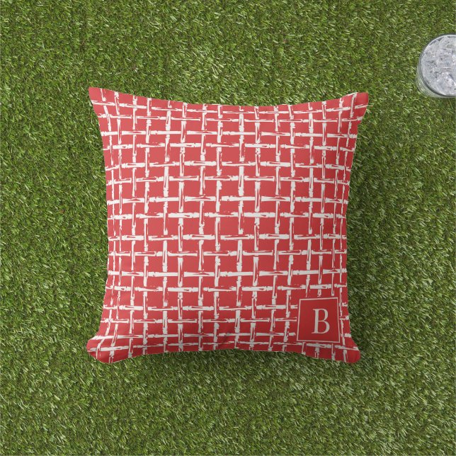 Almofada Bambu Preppy – Monograma Vermelho da Costa (Grama)