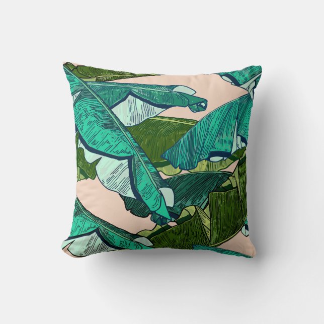 Almofada Banana Leaves: Padrão Tropical Sem Olhos. (Frente)
