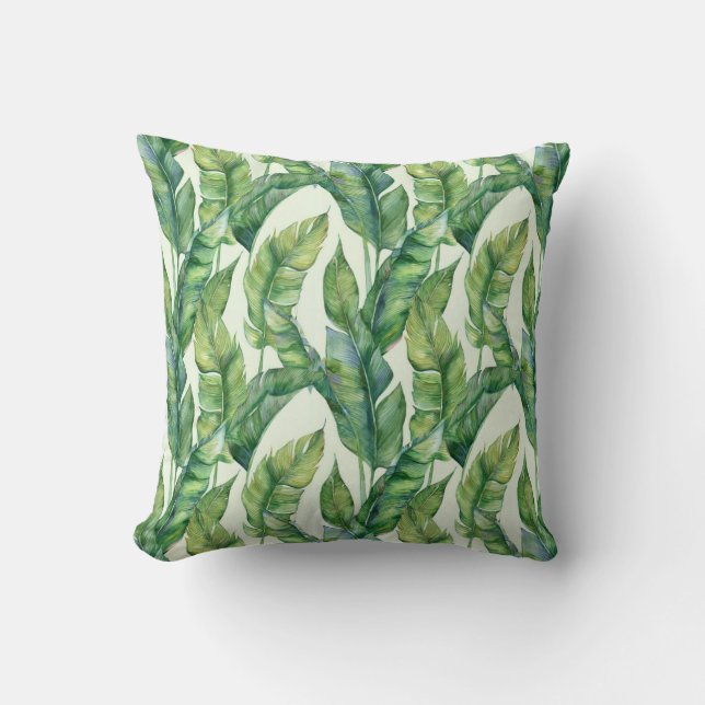 Almofada Banana Verde Vibrante Deixa Padrão De Aquarela (Frente)