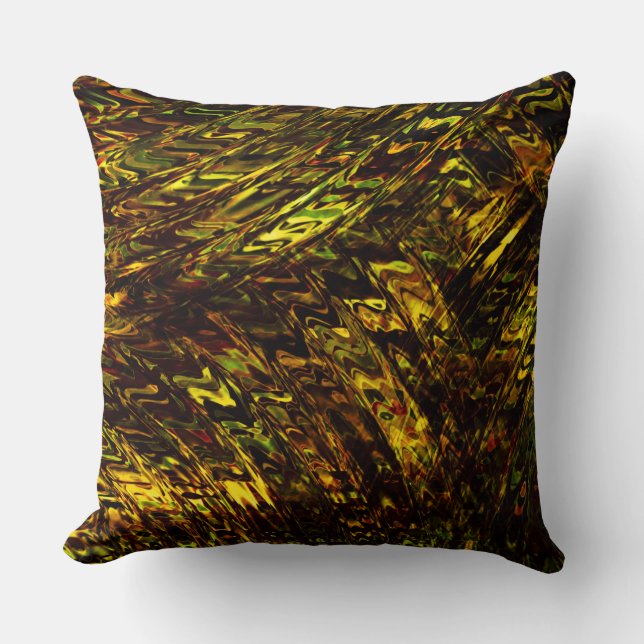 Almofada bandas abstrato curvas em verde ouro e mais escuro (Frente)