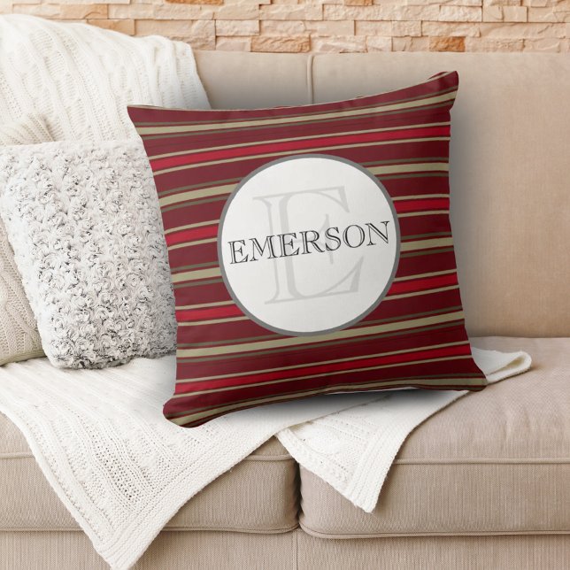Almofada Bandas Clássicas Vermelho Borgonha Branco Personal (Classic Stripes Burgundy Red Tan White Custom Throw Pillow)