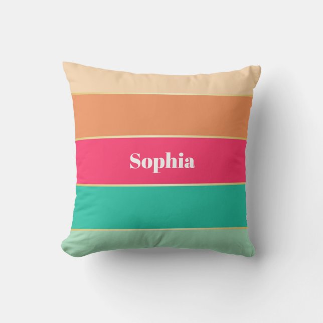 Almofada Bandas de Cores Personalizadas de Verão Douradas,  (Frente)