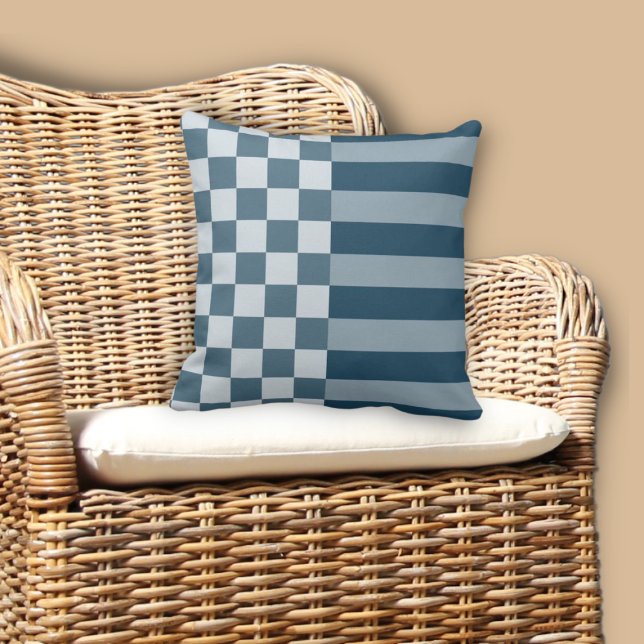 Almofada Bandas Geométricas Modernas e Verificador (Modern Geometric Stripes & Checker Throw Pillow)