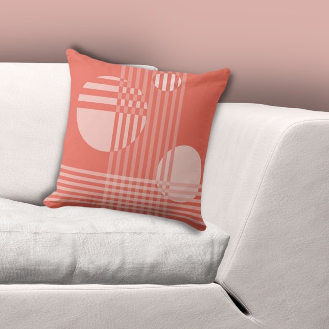 Almofada Bandas irregulares e círculos cor-de-rosa (Fun Irregular Stripes & Circles Pink Throw Pillow)