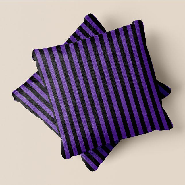 Almofada Bandas Pretas e Roxas (Black & Purple Stripes Throw Pillow)