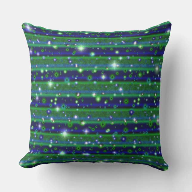 Almofada Bandas verdes azuis com estrelas e gotas de chuva (Frente)