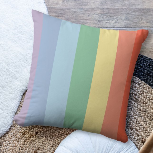 Almofada Bandas Verticais do Arco-Íris Pastel (Pastel Rainbow Vertical Stripes Pillow)