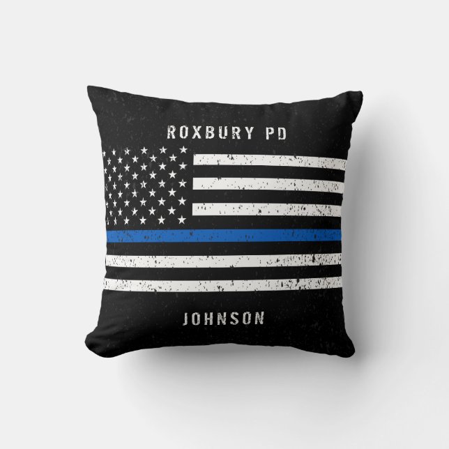 Almofada Bandeira Americana Thin Blue Line Nome Distinto (Frente)