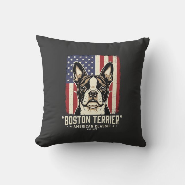 Almofada Bandeira Clássica Americana Boston Terrier (Frente)