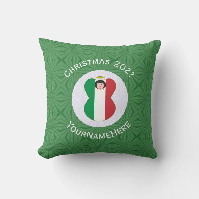 Almofada Bandeira de Natal do Anjo Italiano Personalizada (Frente)