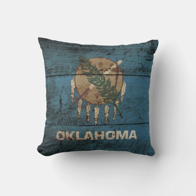 Almofada Bandeira do Estado de Oklahoma em Old Wood Grain (Frente)