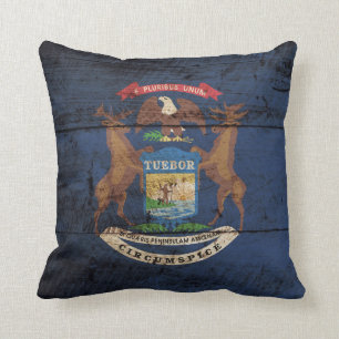 Almofada Bandeira do estado do Michigan na grão de madeira