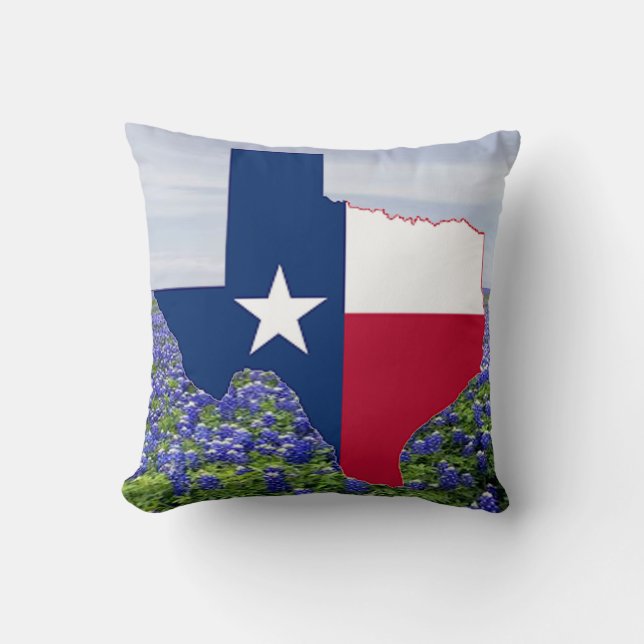 Almofada Bandeira e Bluebonnets da forma de Texas (Frente)
