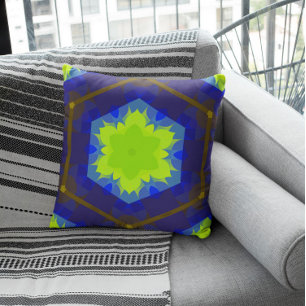 Almofada Bandeja de Toques Azul e Verde Flor de Mandala