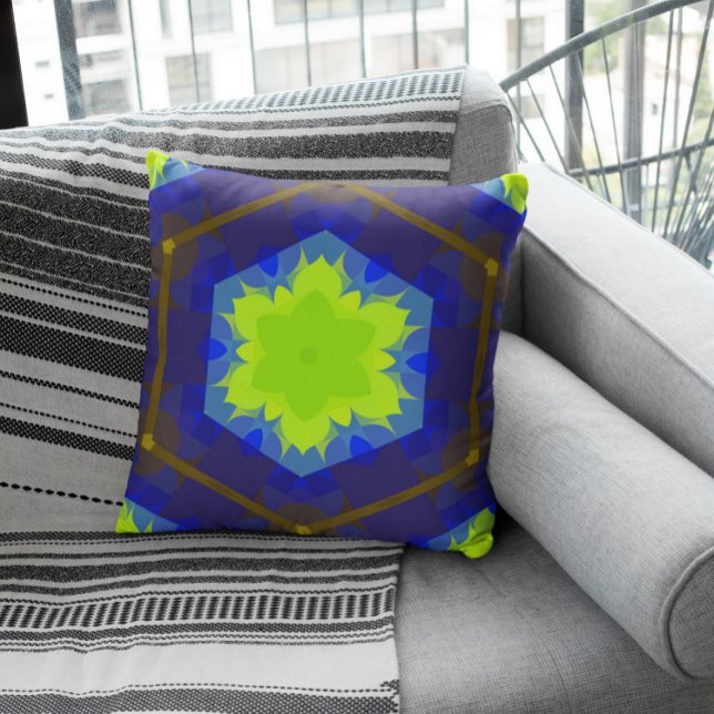 Almofada Bandeja de Toques Azul e Verde Flor de Mandala (Criador carregado)