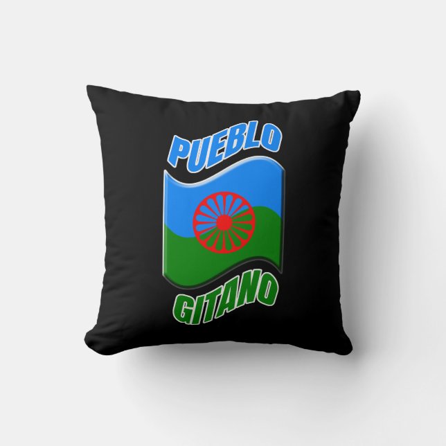 Almofada Bandera gitana. Cojín negro personalizado.  (Frente)