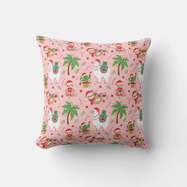 Almofada Banheiras festivas e hábitos de férias de lhamas (Frente)