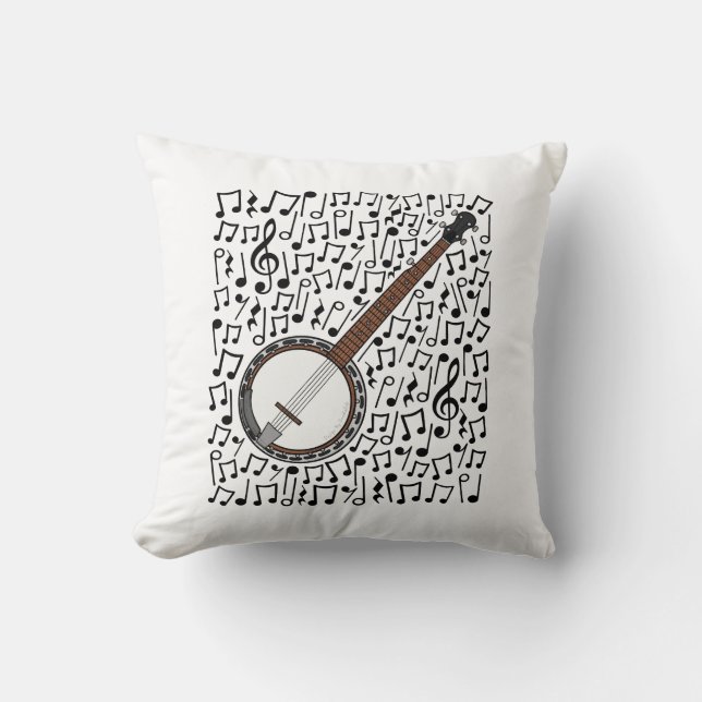 Almofada Banjo Musical Notes Banjoist Folk Musical (Frente)