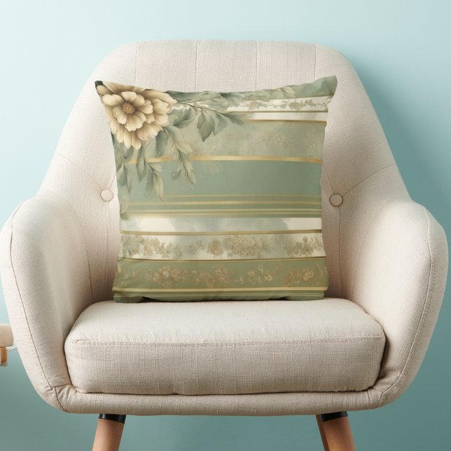 Almofada Barão barroco de ouro estriado verde-sábado (Criador carregado)