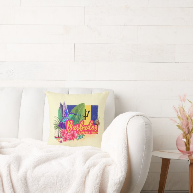 Almofada Barbados Retro Caribe Ilha de Souvenir (Sofá)