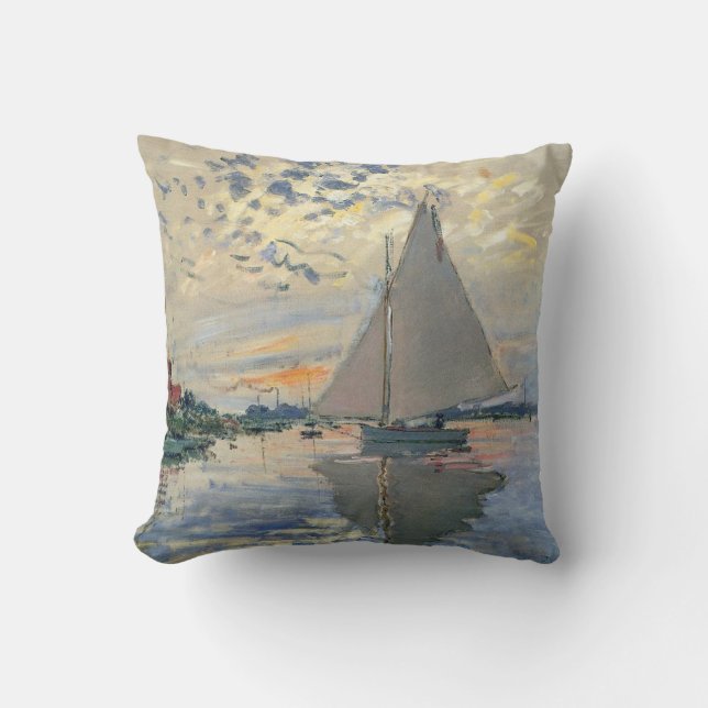 Almofada Barco à Vela de Monet Impressionismo Francês Arte  (Frente)