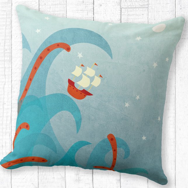 Almofada Barco à vela náutica (Sailing boat wna sea monster fun throw pillow)