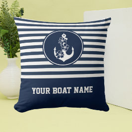 Almofada Barco com Marinho de Âncora Floral Náutica com Str