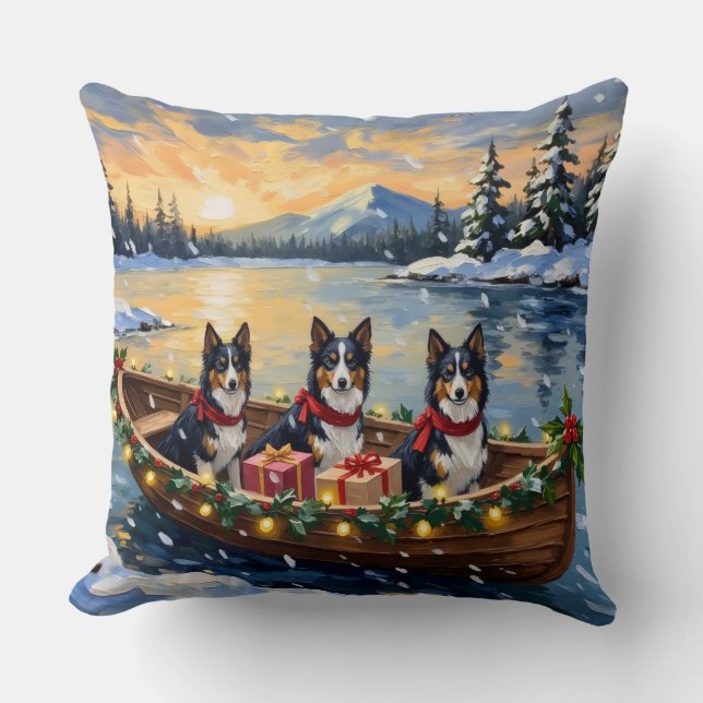 Almofada Barco de Natal de Rough Collie Férias (Frente)