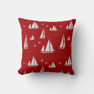 Almofada Barcos à vela e gaivotas em vermelho