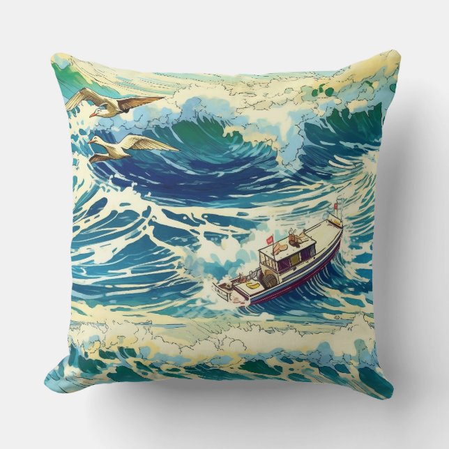 Almofada Barcos de Pesca que Andam pelo Oceano (Frente)