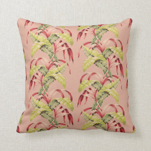 Almofada Barkcloth De Folhagem Tropical Rosa Vintage