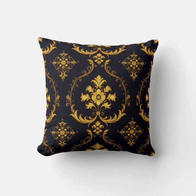 Almofada "Barockes Ornament-Muster in Gold und Schwarz" (Frente)