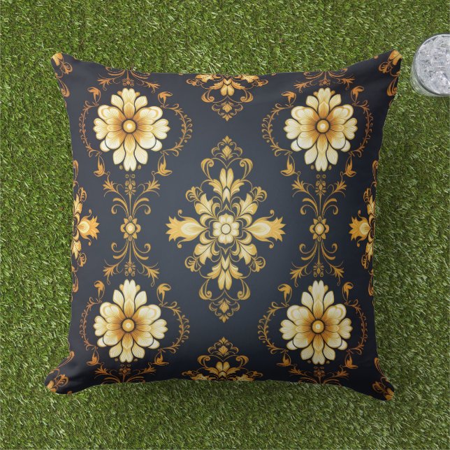 Almofada "Barockes Ornament-Muster in Gold und Schwarz" (Grama)