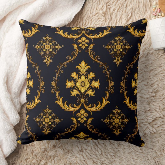 Almofada "Barockes Ornament-Muster in Gold und Schwarz" (Cobertor)