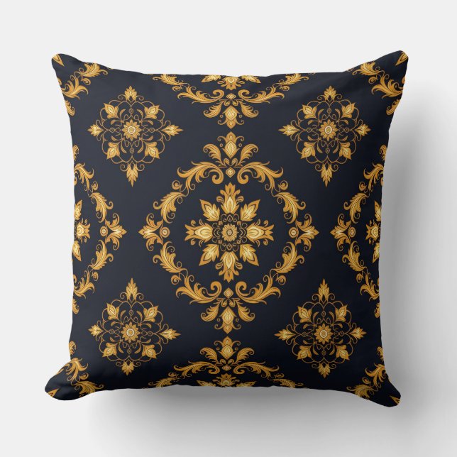 Almofada "Barockes Ornament-Muster in Gold und Schwarz" (Frente)