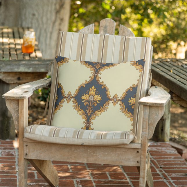 Almofada "Barockes Ornament-Muster in Gold und Schwarz" (Cadeira)