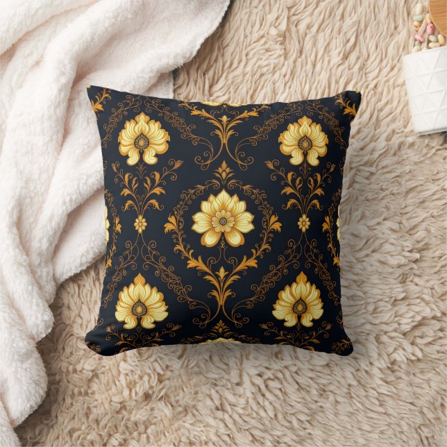 Almofada "Barockes Ornament-Muster in Gold und Schwarz" Dec (Cobertor)