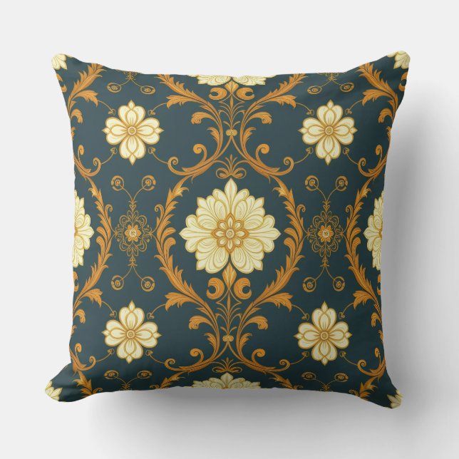 Almofada "Barockes Ornament-Muster in Gold und Schwarz" Dec (Frente)