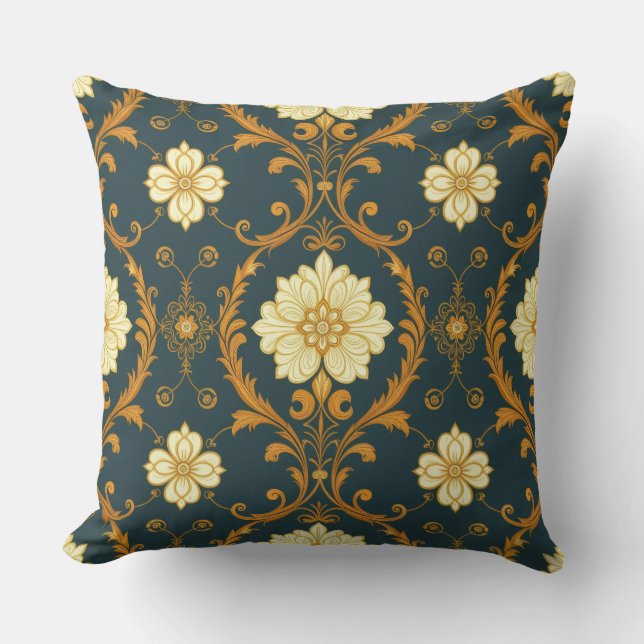 Almofada "Barockes Ornament-Muster in Gold und Schwarz" Dec (Frente)