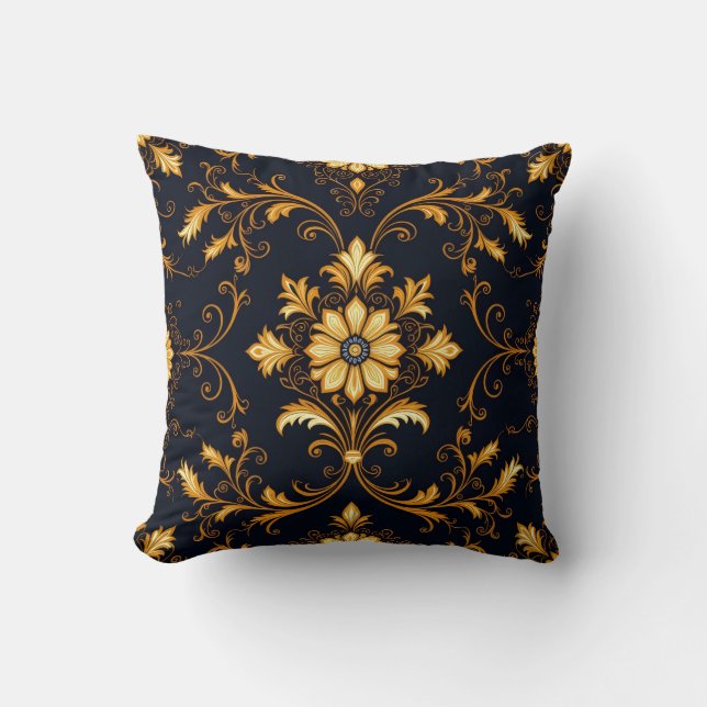 Almofada "Barockes Ornament-Muster in Gold und Schwarz" Dec (Frente)