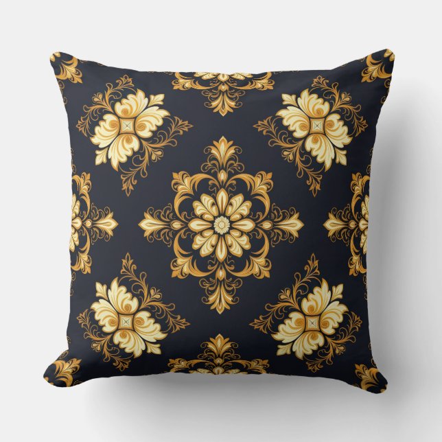 Almofada "Barockes Ornament-Muster in Gold und Schwarz" Dec (Frente)