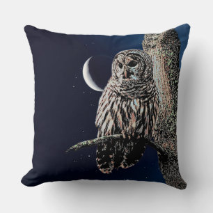 Almofada Barred Owl Crescent Moon Night Sky
