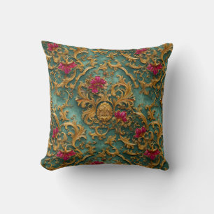 Almofada Barroco Floral Esmeralda com Ornamentos Dourados