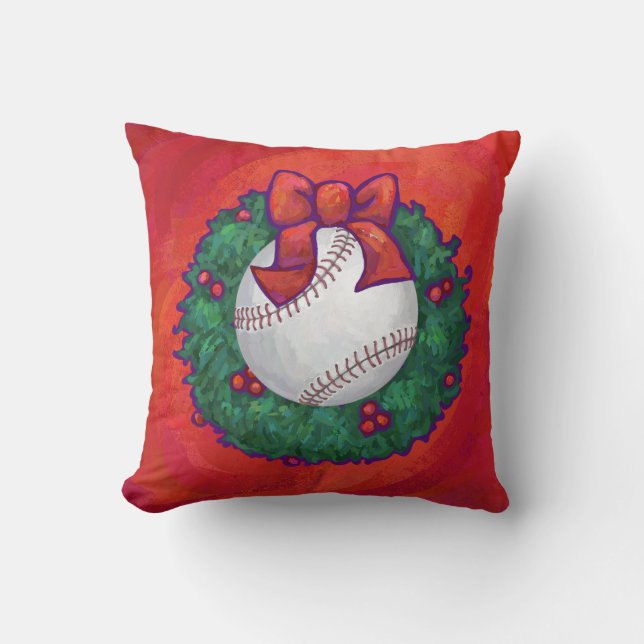 Almofada Baseball em Wreath em Vermelho (Frente)