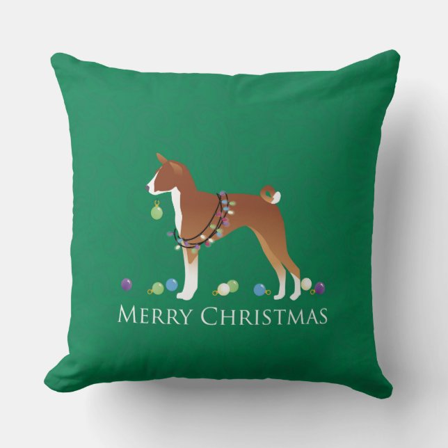 Almofada Basenji Dog Felry Design de Natal (Frente)