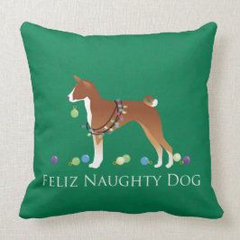 Almofada Basenji Feliz Naughn no Natal