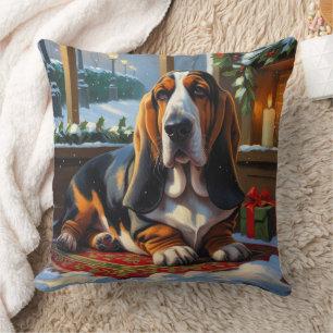 Almofada Basset Hound Com Luzes de Natal Feriado 